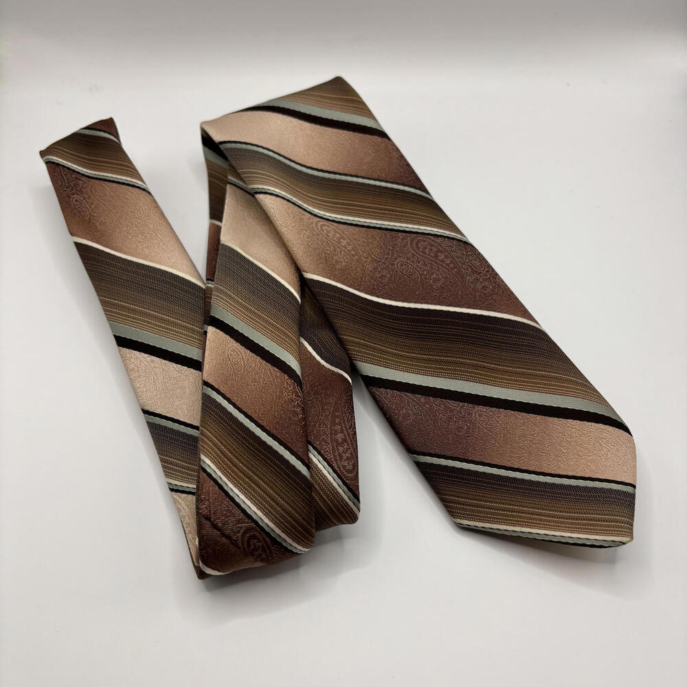 Vintage Stylish Pierre Cardin Striped Tie - Brown and Cream